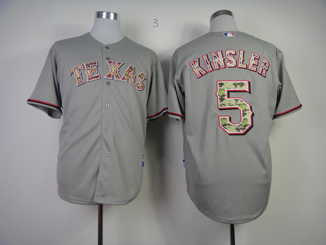 Men Texas Rangers #5 Kinsler Grey Camo MLB Jerseys->texas rangers->MLB Jersey